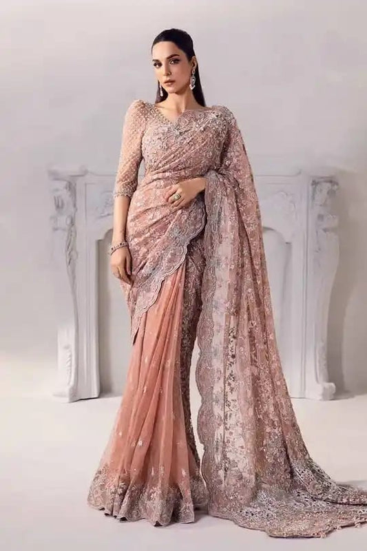 Maria B Embroidered Net Saree – Elegance Redefined ✨