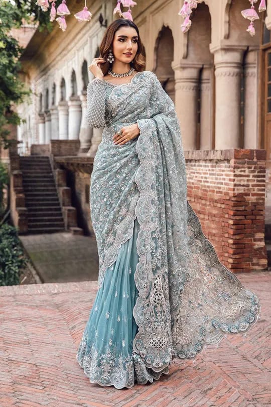 Maria B Embroidered Net Saree – Elegance Redefined ✨